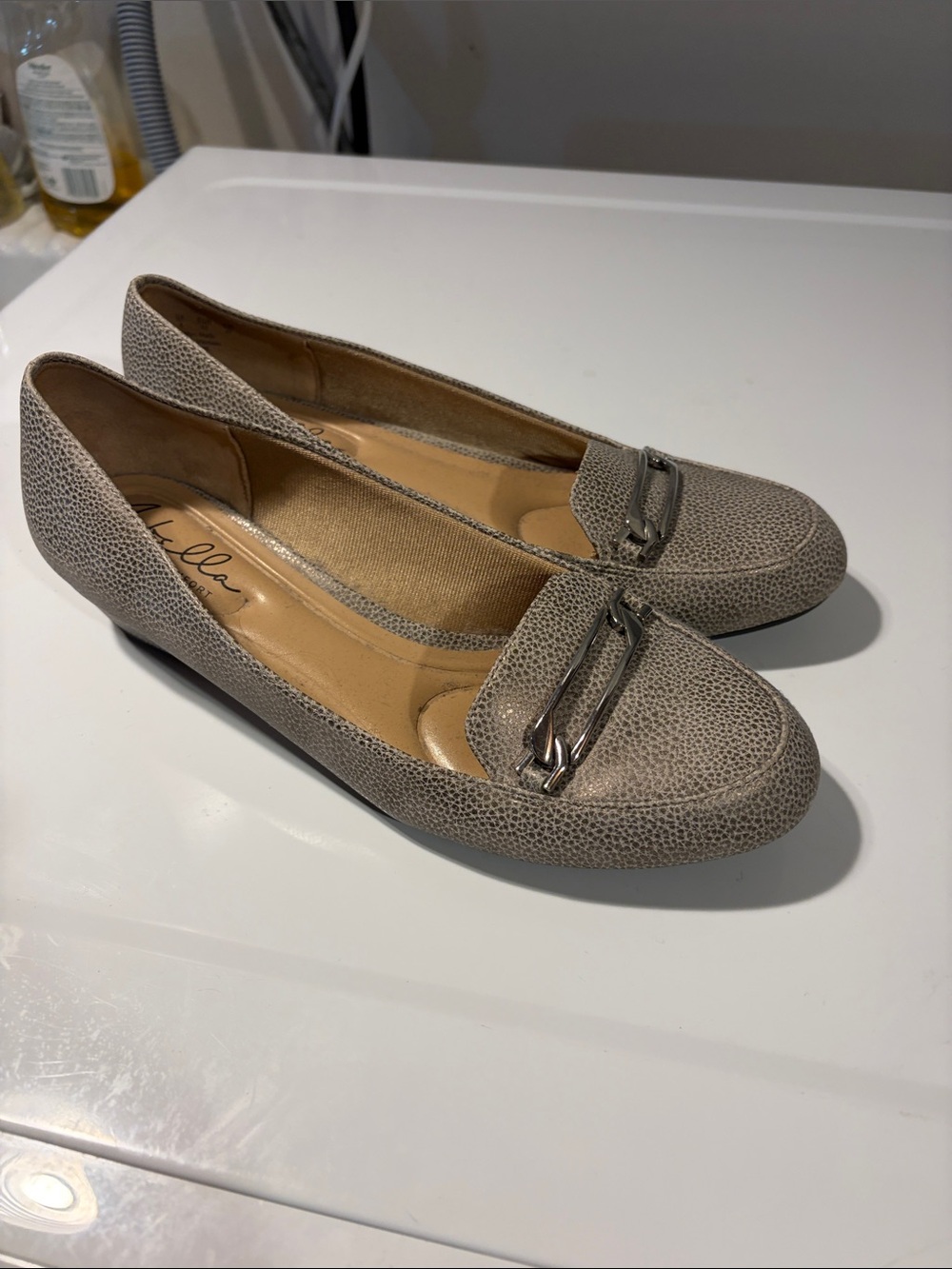 Abella Taupe Textured Leather Loafers with Silver Bit